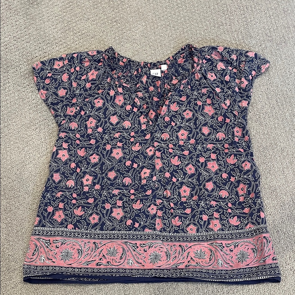 GAP Navy and Pink Floral Blouse